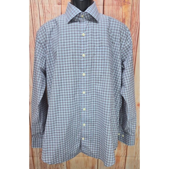 Peter Millar Mens Blue Check Dress Shirt Large - Picture 1 of 7